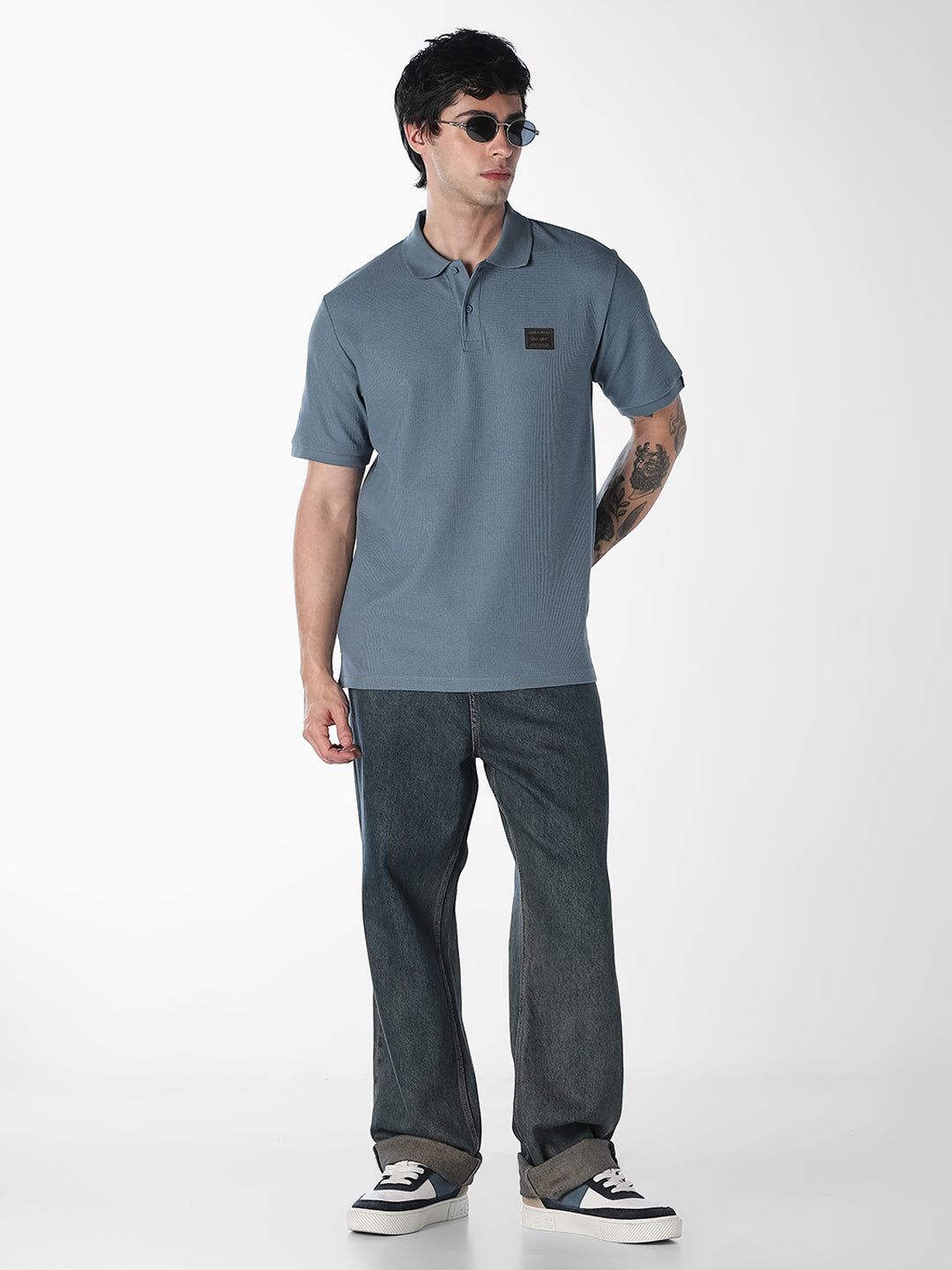 Textured Regular Fit Polo - Blue