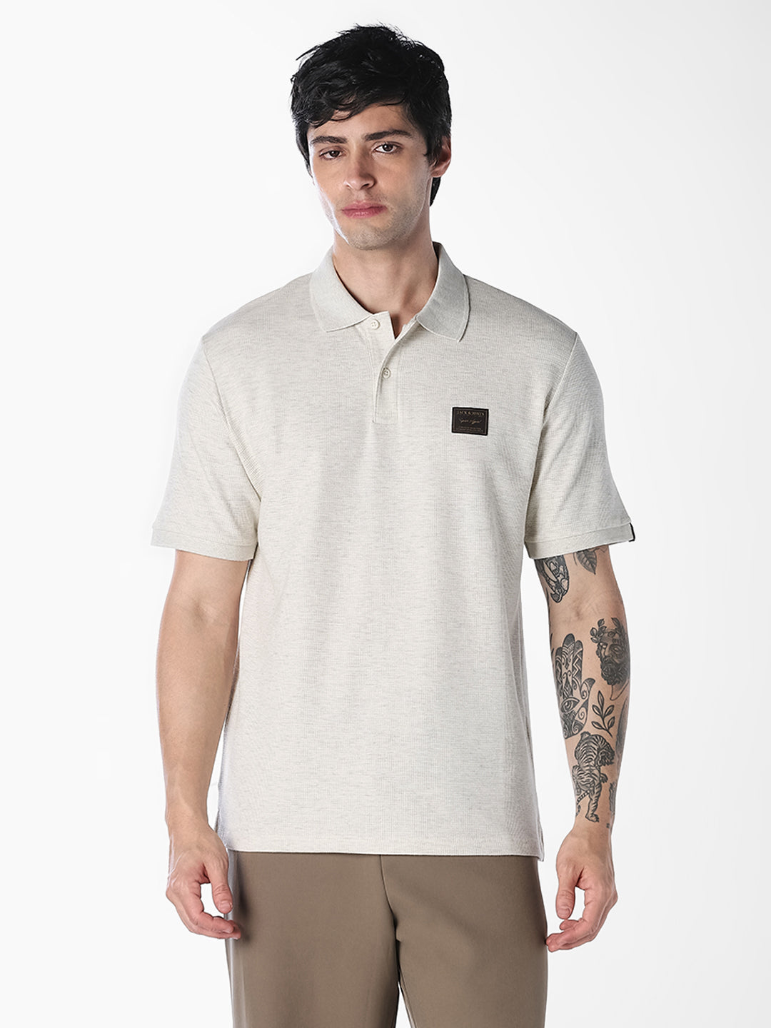 Textured Regular Fit Polo - Off-White