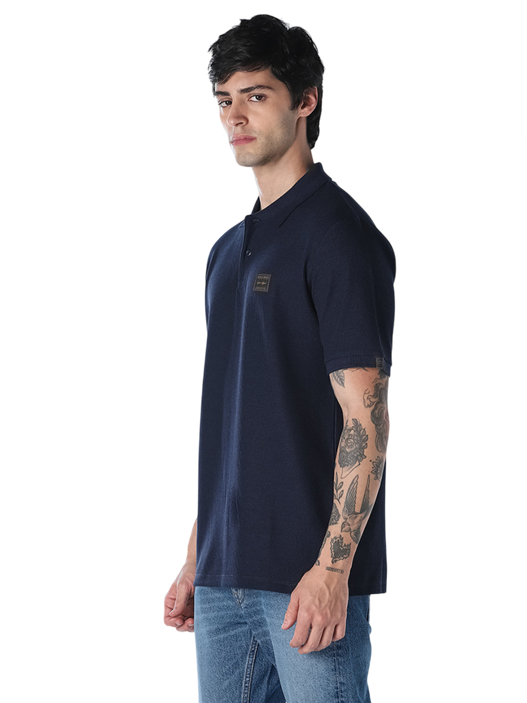Textured Regular Fit Polo - Navy Blue