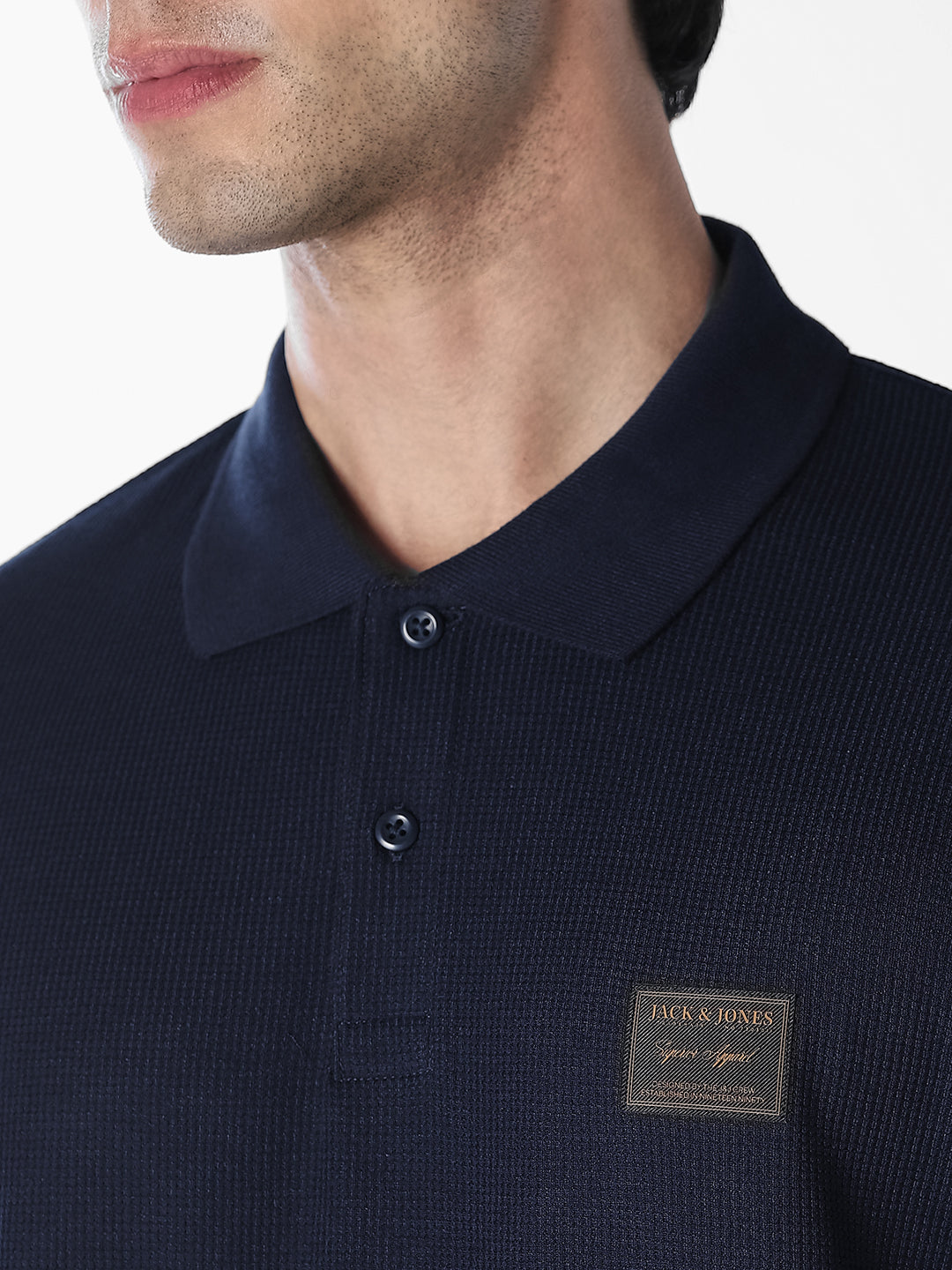 Textured Regular Fit Polo - Navy Blue