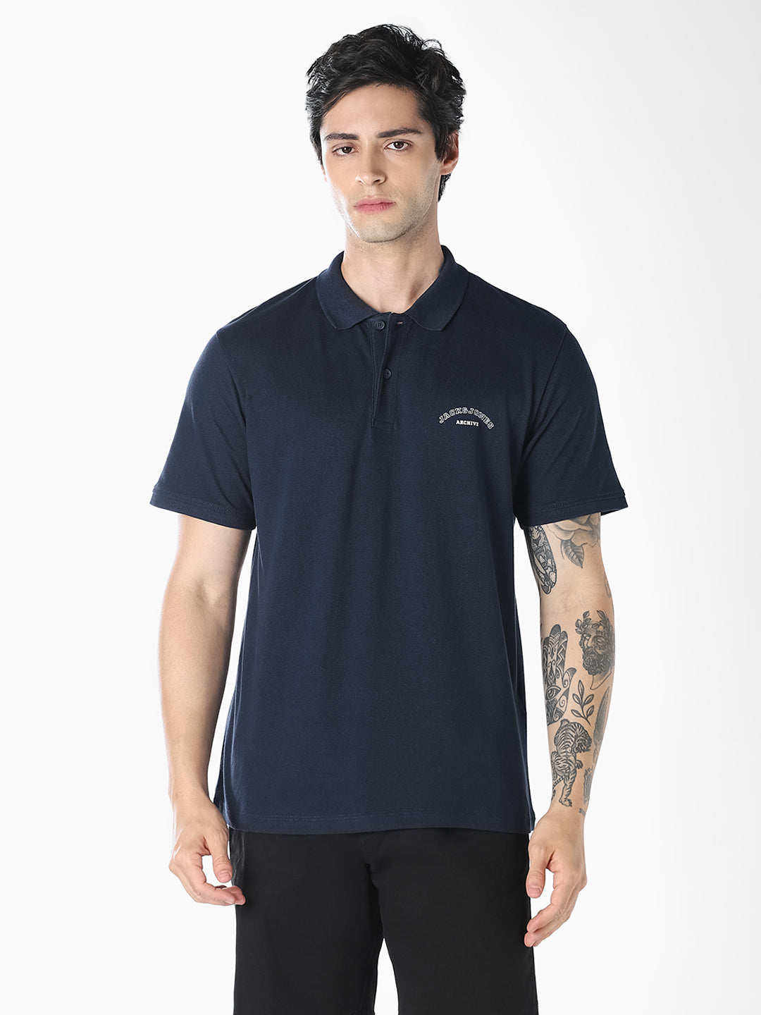 Navy Blue Logo Print Organic Cotton Polo