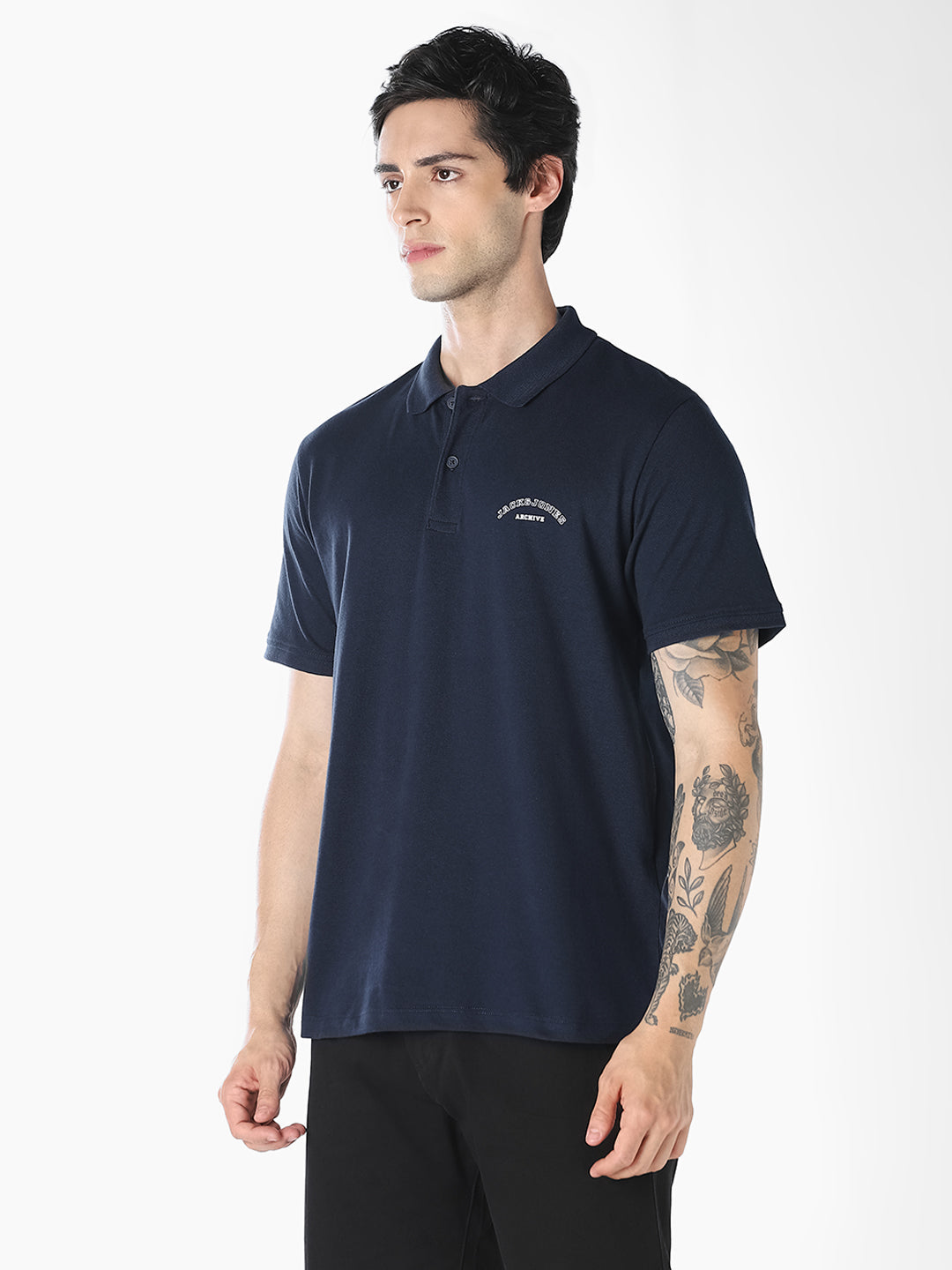 Navy Blue Logo Print Organic Cotton Polo