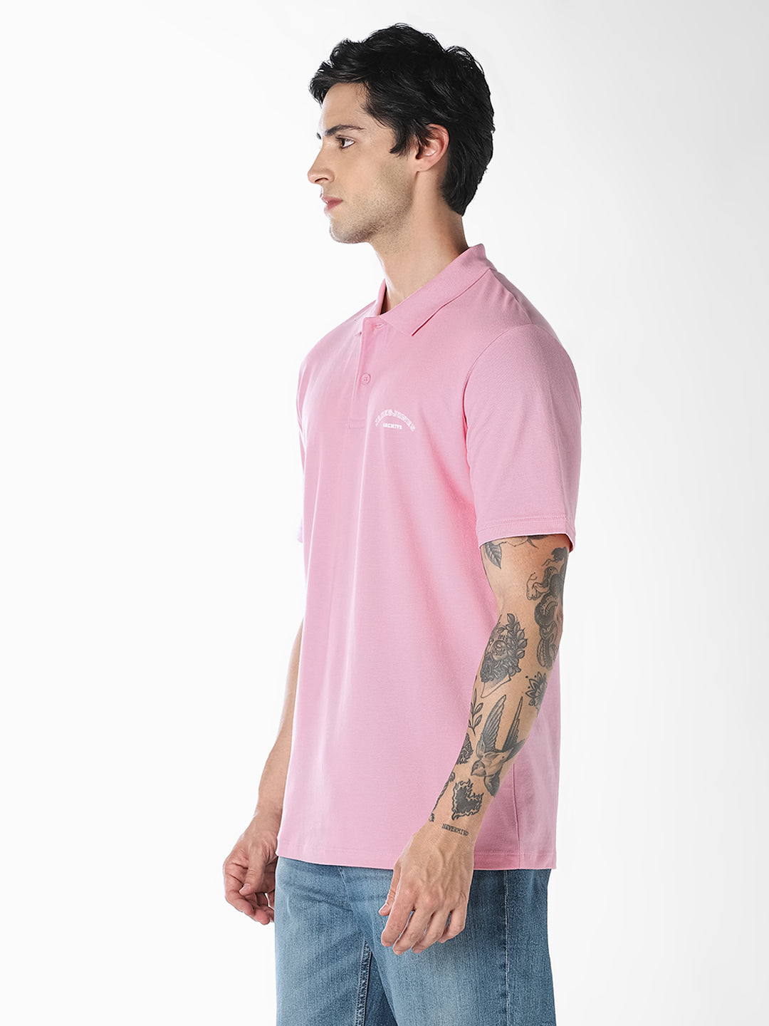 Pink Logo Print Organic Cotton Polo