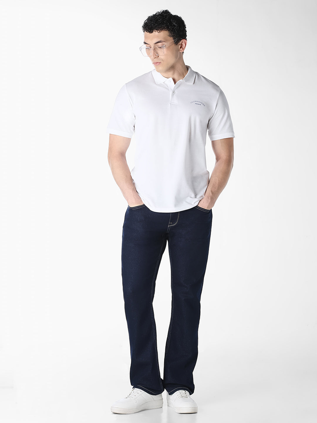 White Logo Print Organic Cotton Polo