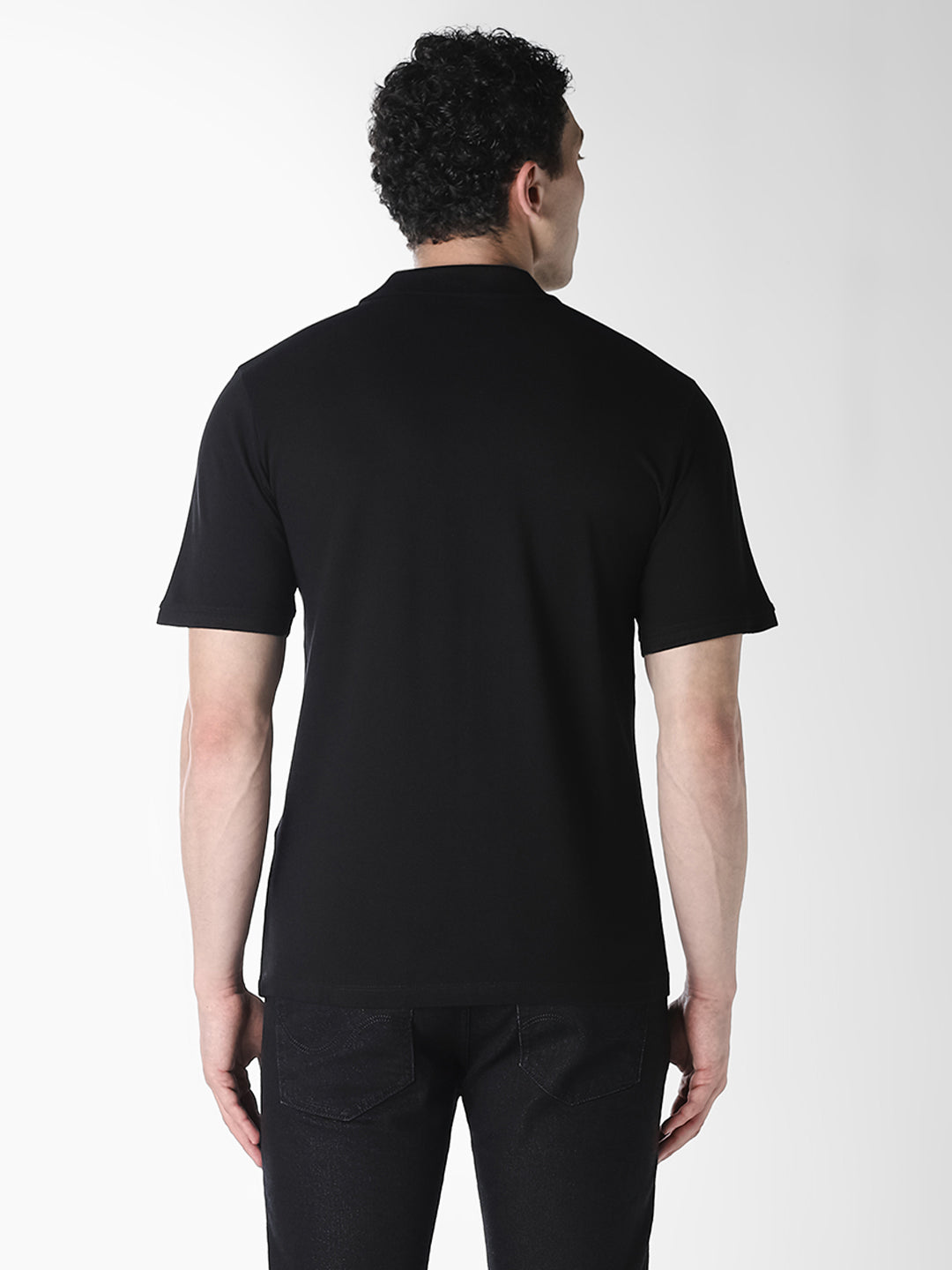 Black Logo Print Organic Cotton Polo