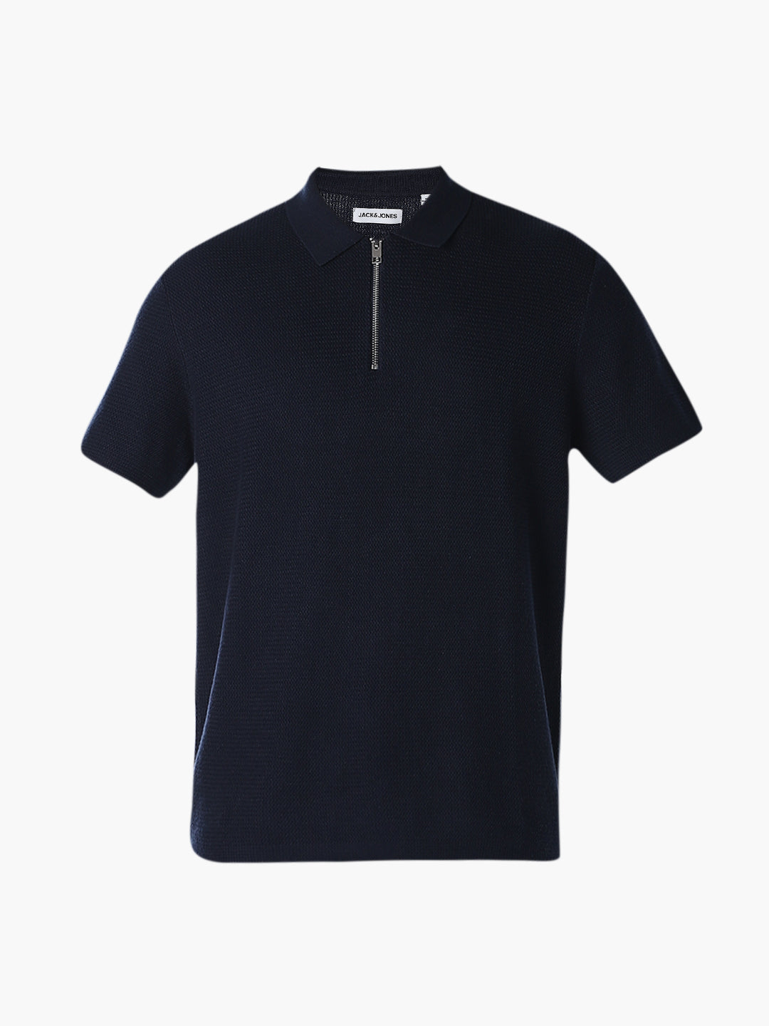 Navy Blue Short Sleeved Textured Knit Polo