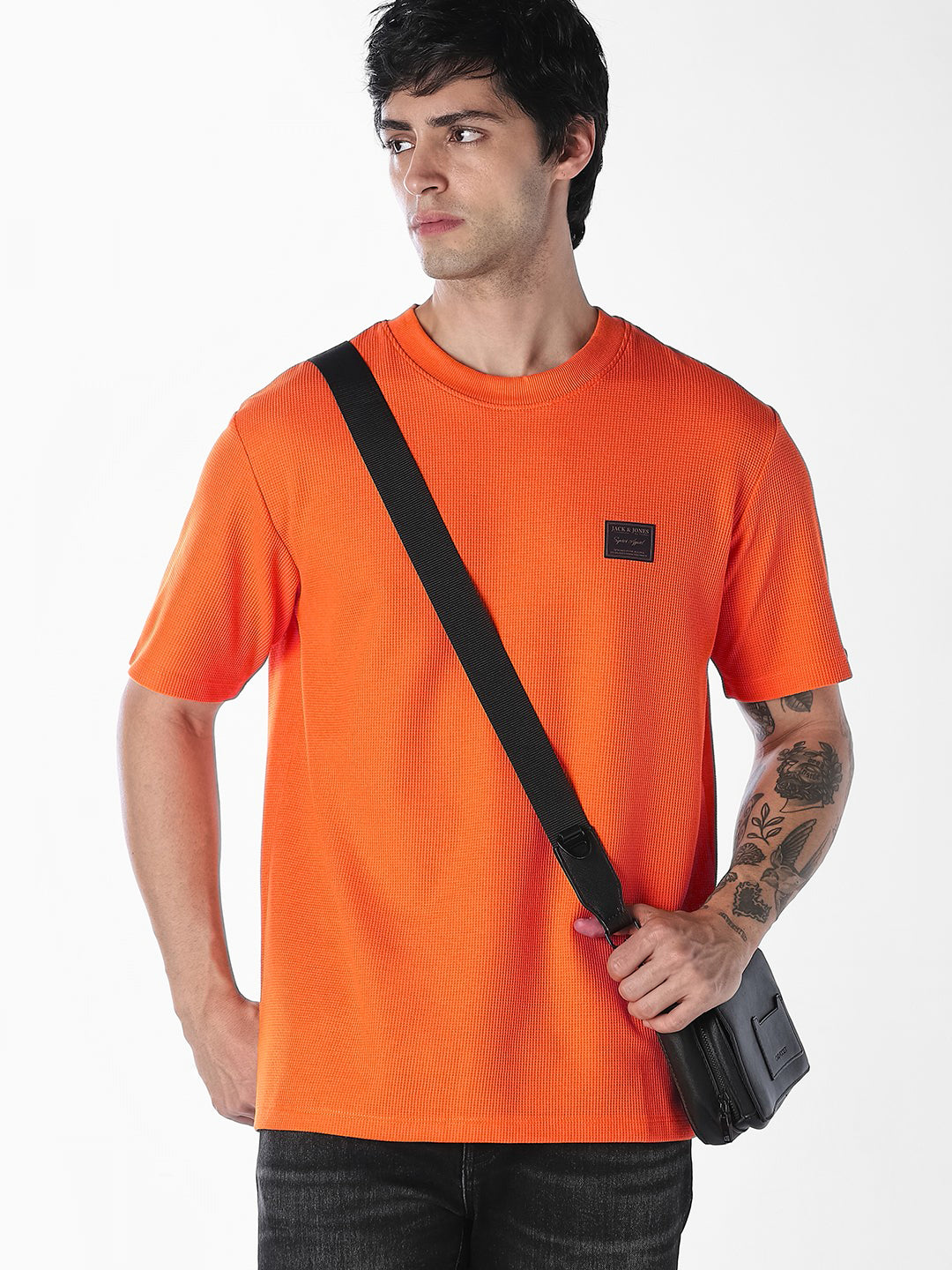 Orange Chest Patch Crew Neck T-shirt