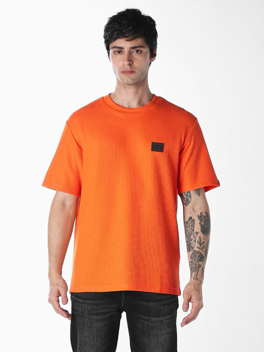 Orange Chest Patch Crew Neck T-shirt