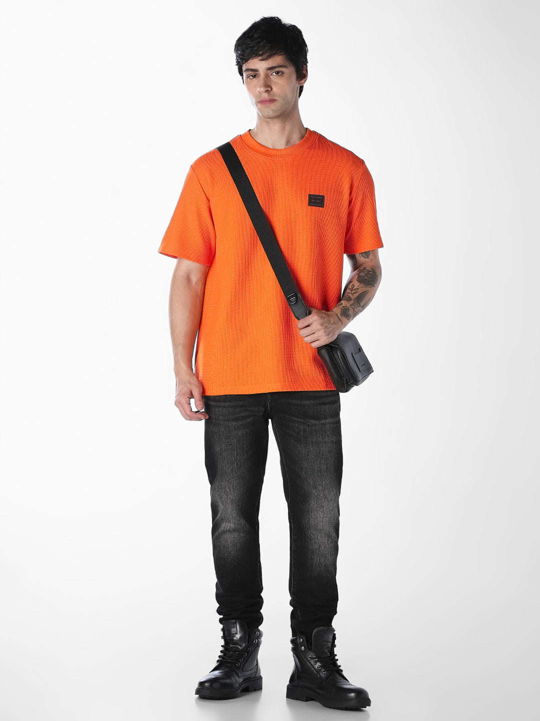 Orange Chest Patch Crew Neck T-shirt