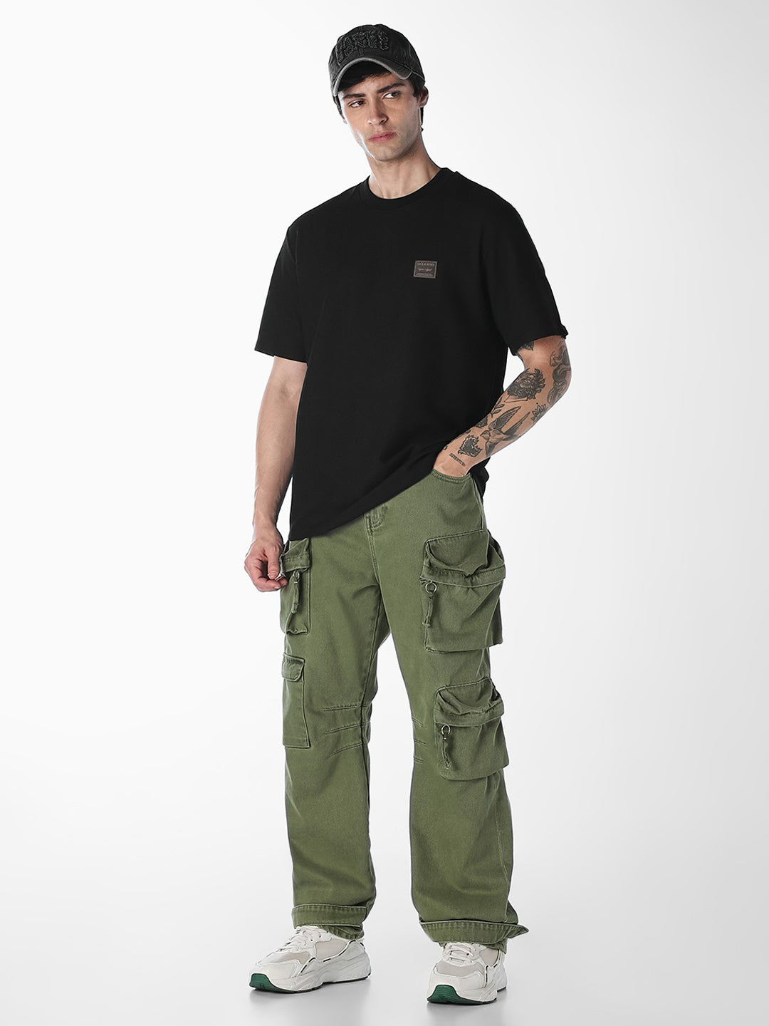 Black Chest Patch Crew Neck T-shirt