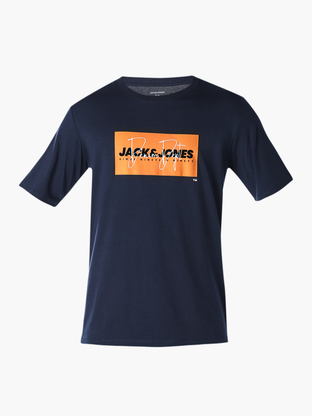 Navy Blue Logo Print Cotton T-shirt