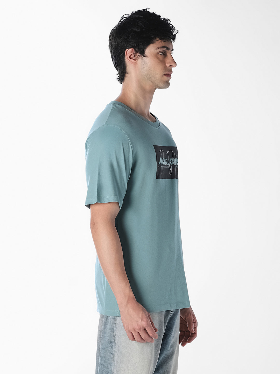 Blue Logo Print Cotton T-shirt