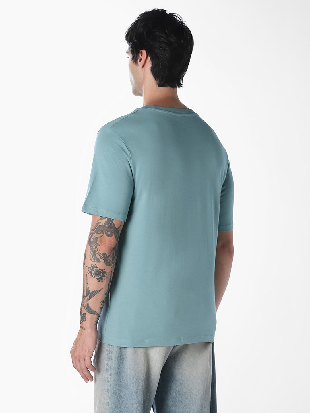 Blue Logo Print Cotton T-shirt