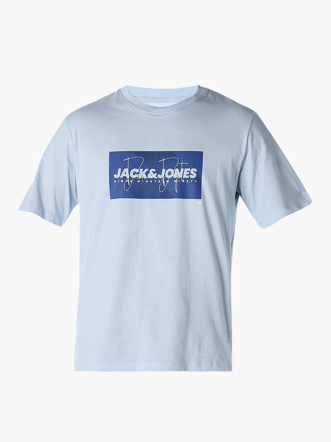Light Blue Logo Print Cotton T-shirt