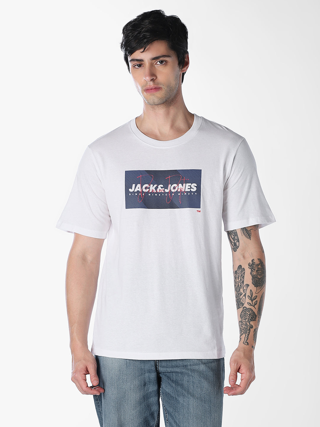 White Logo Print Cotton T-shirt