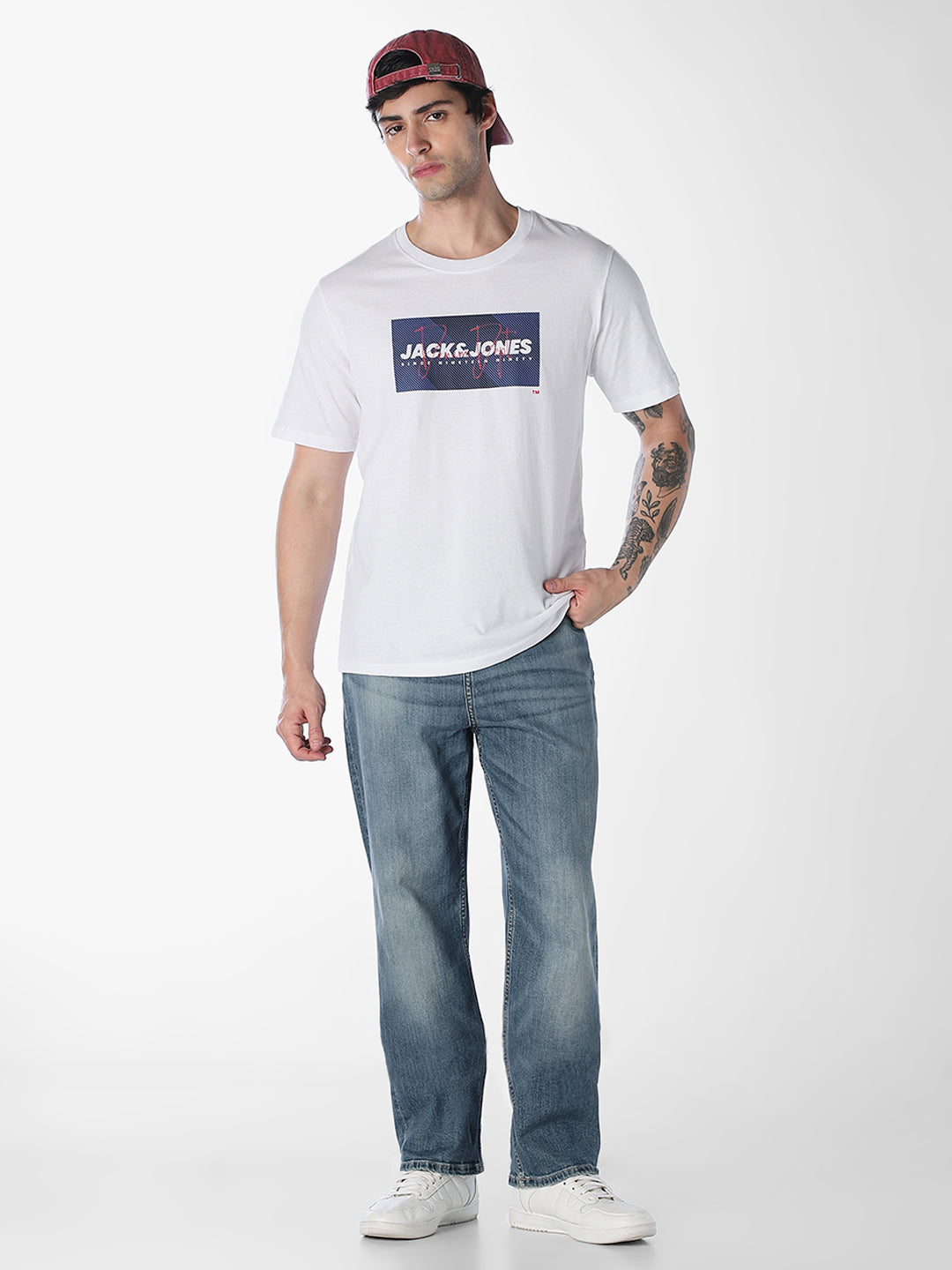White Logo Print Cotton T-shirt