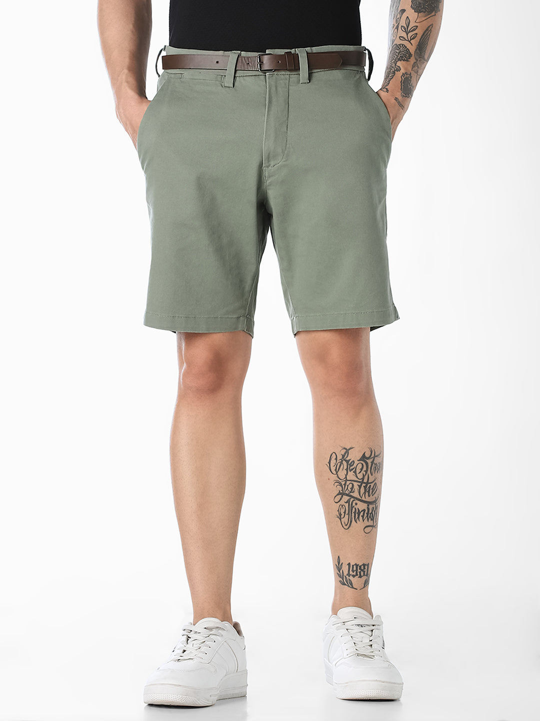 Green Belted Chino Shorts