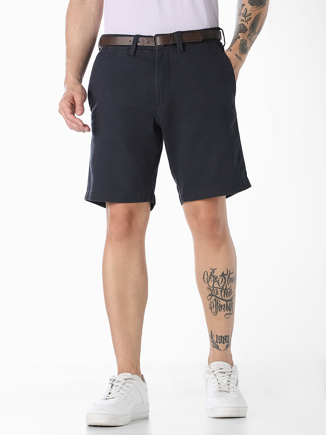 Dark Navy Belted Chino Shorts
