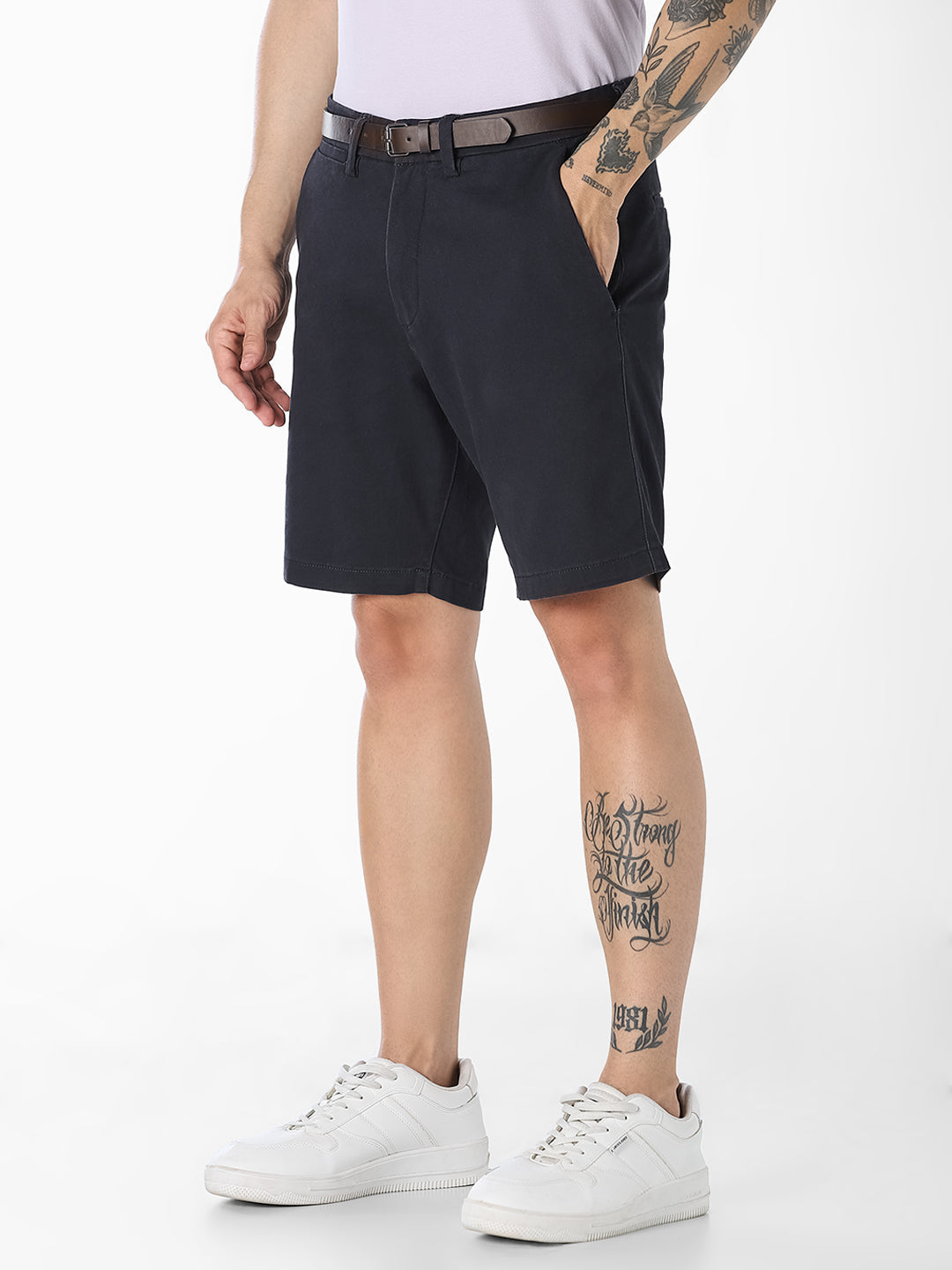 Dark Navy Belted Chino Shorts