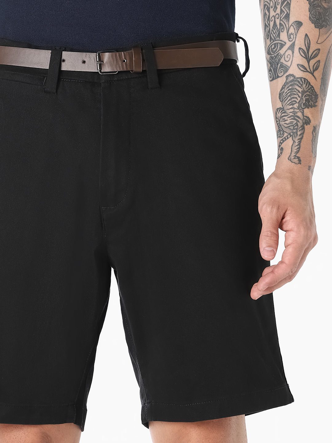 Black Belted Chino Shorts