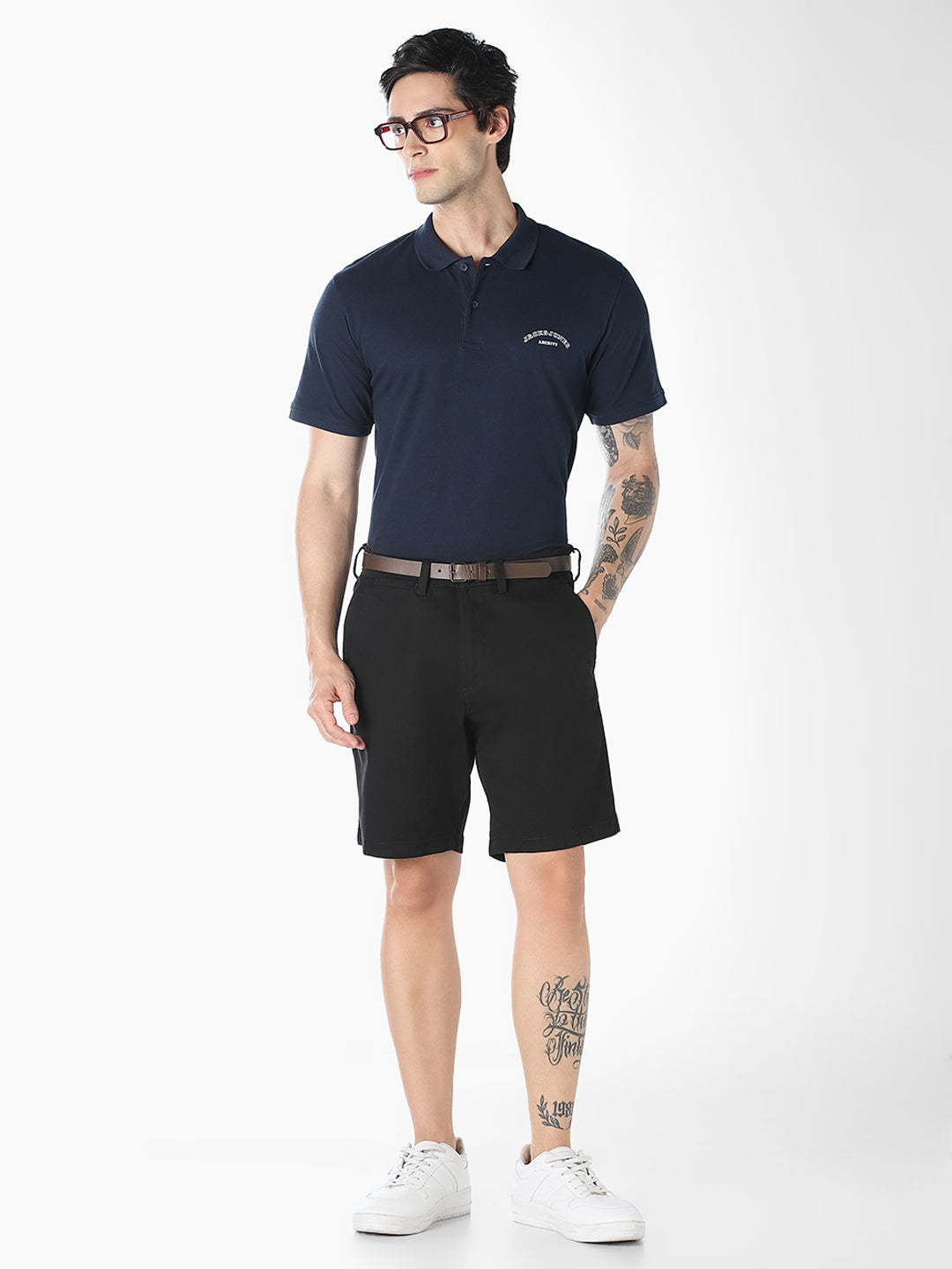 Black Belted Chino Shorts