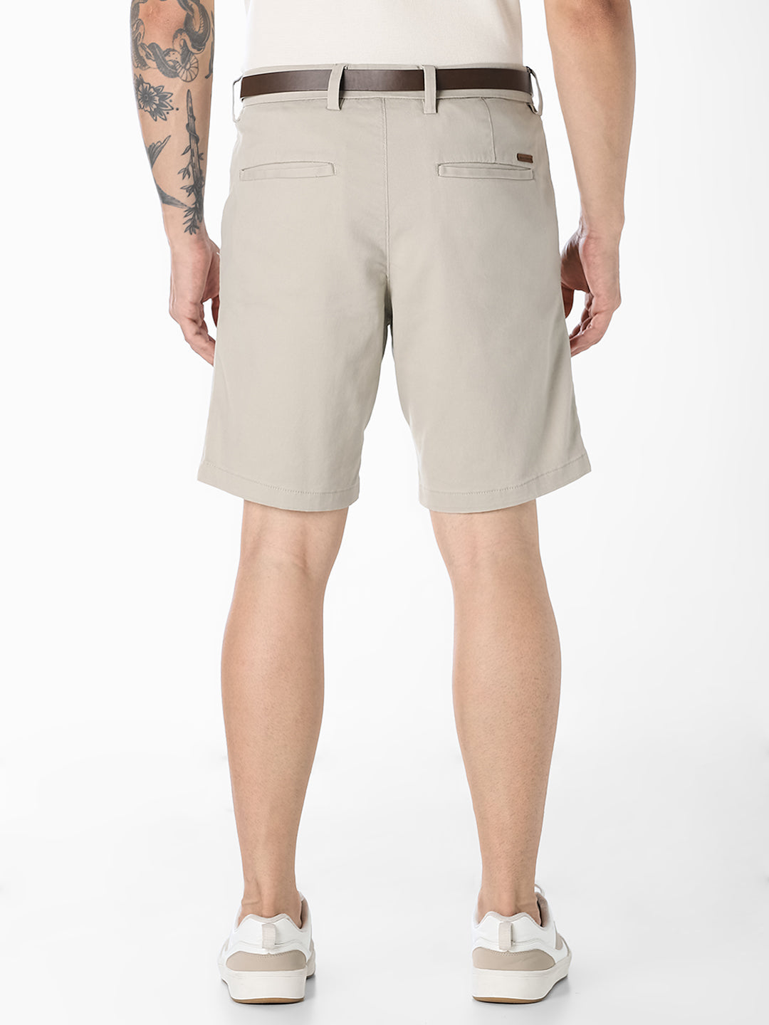Beige Belted Chino Shorts