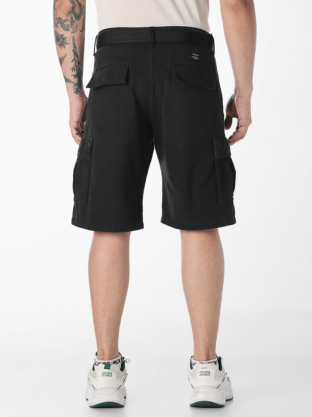 Black Belted Cotton Cargo Shorts