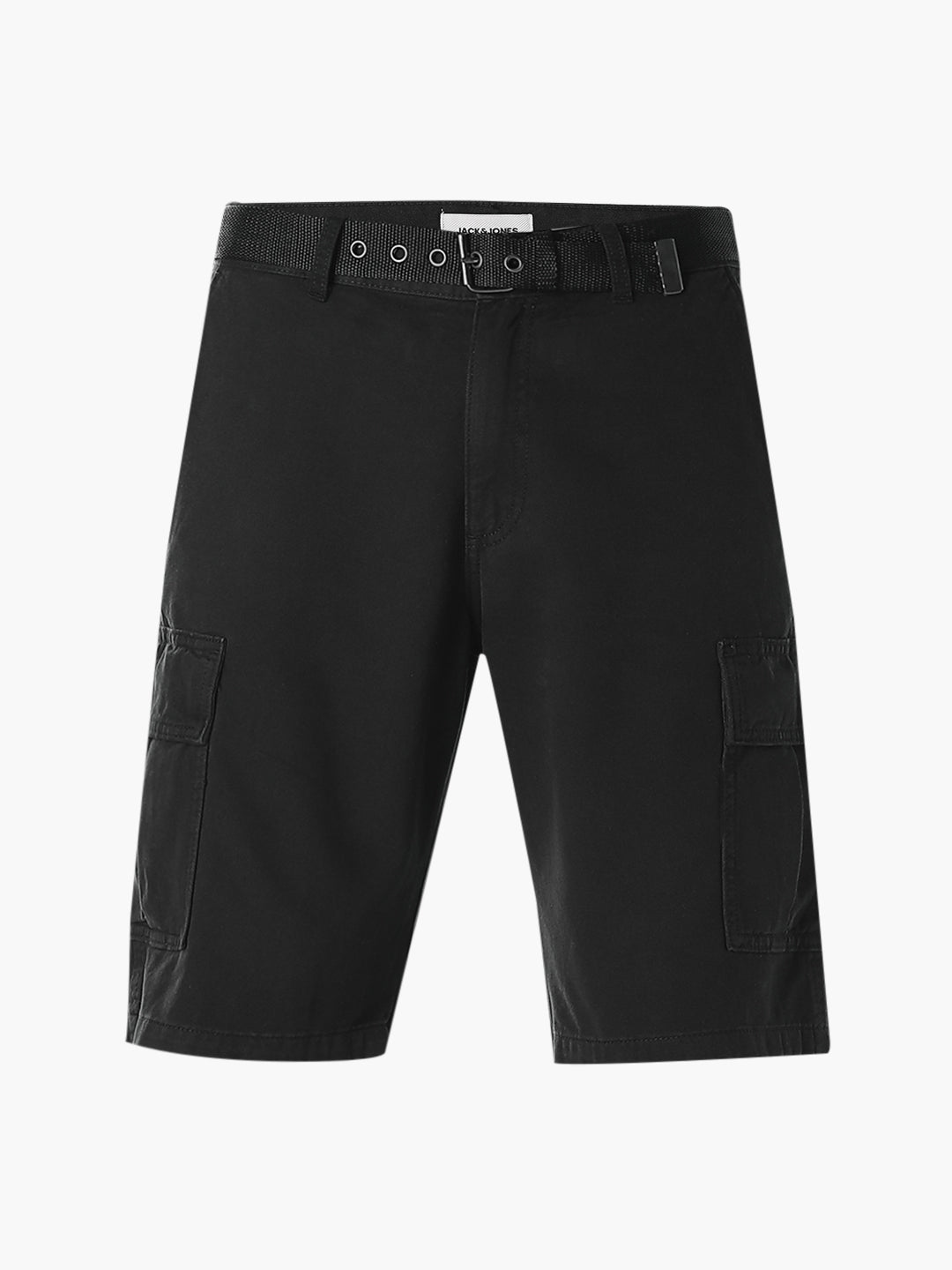 Black Belted Cotton Cargo Shorts