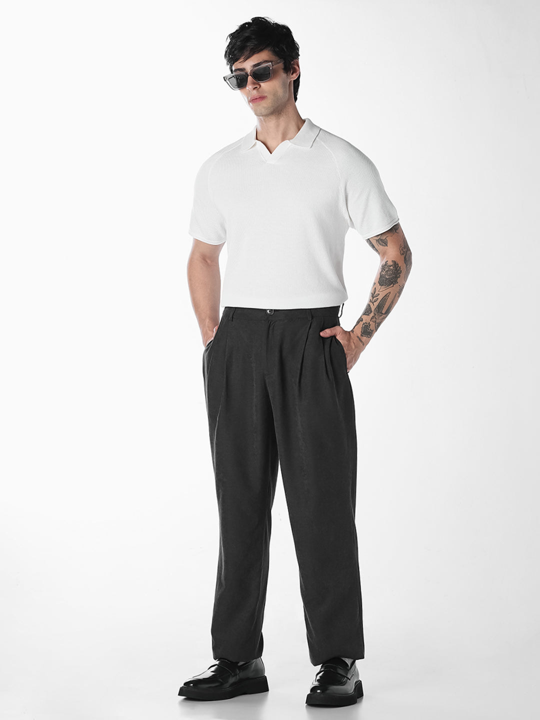 White Split Neck Knitted Polo