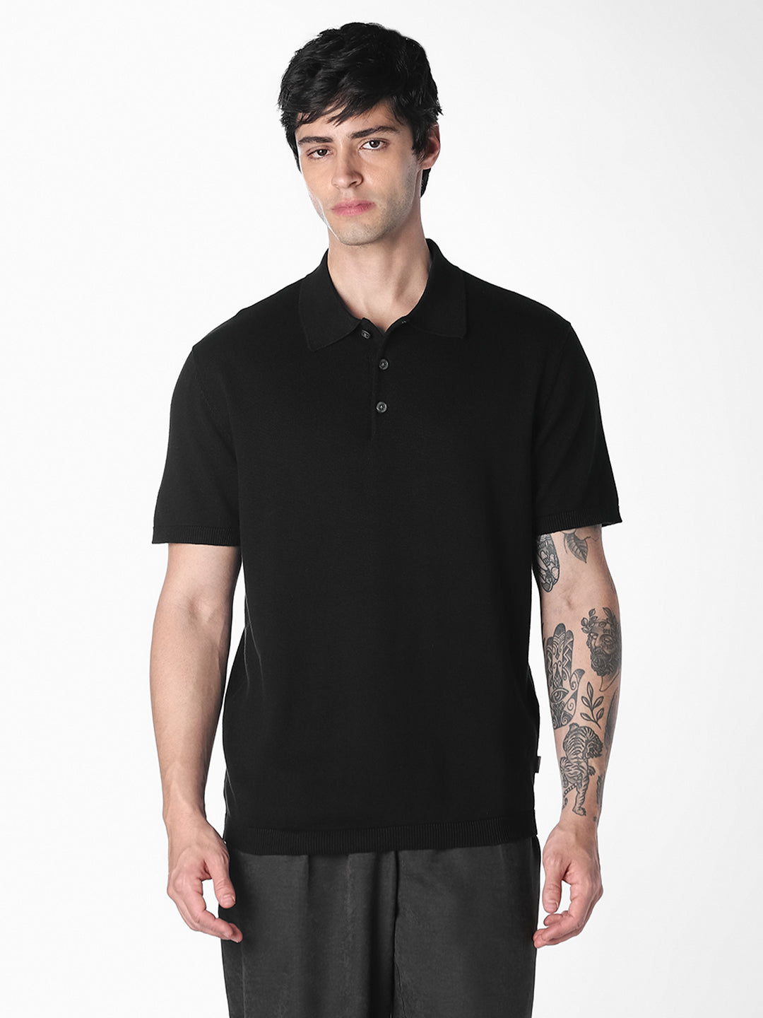 Black Knitted Cotton Polo