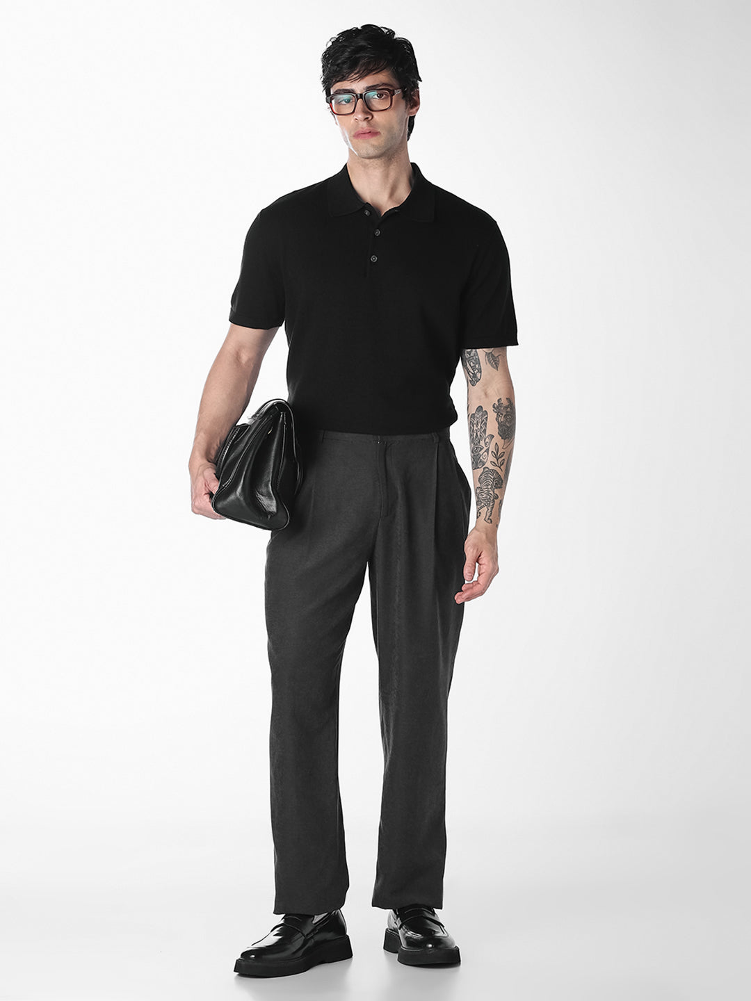 Black Knitted Cotton Polo