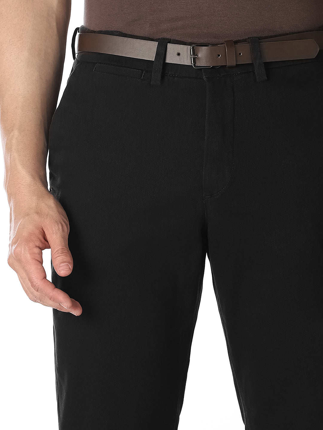 Black Belted Regular Fit Chinos