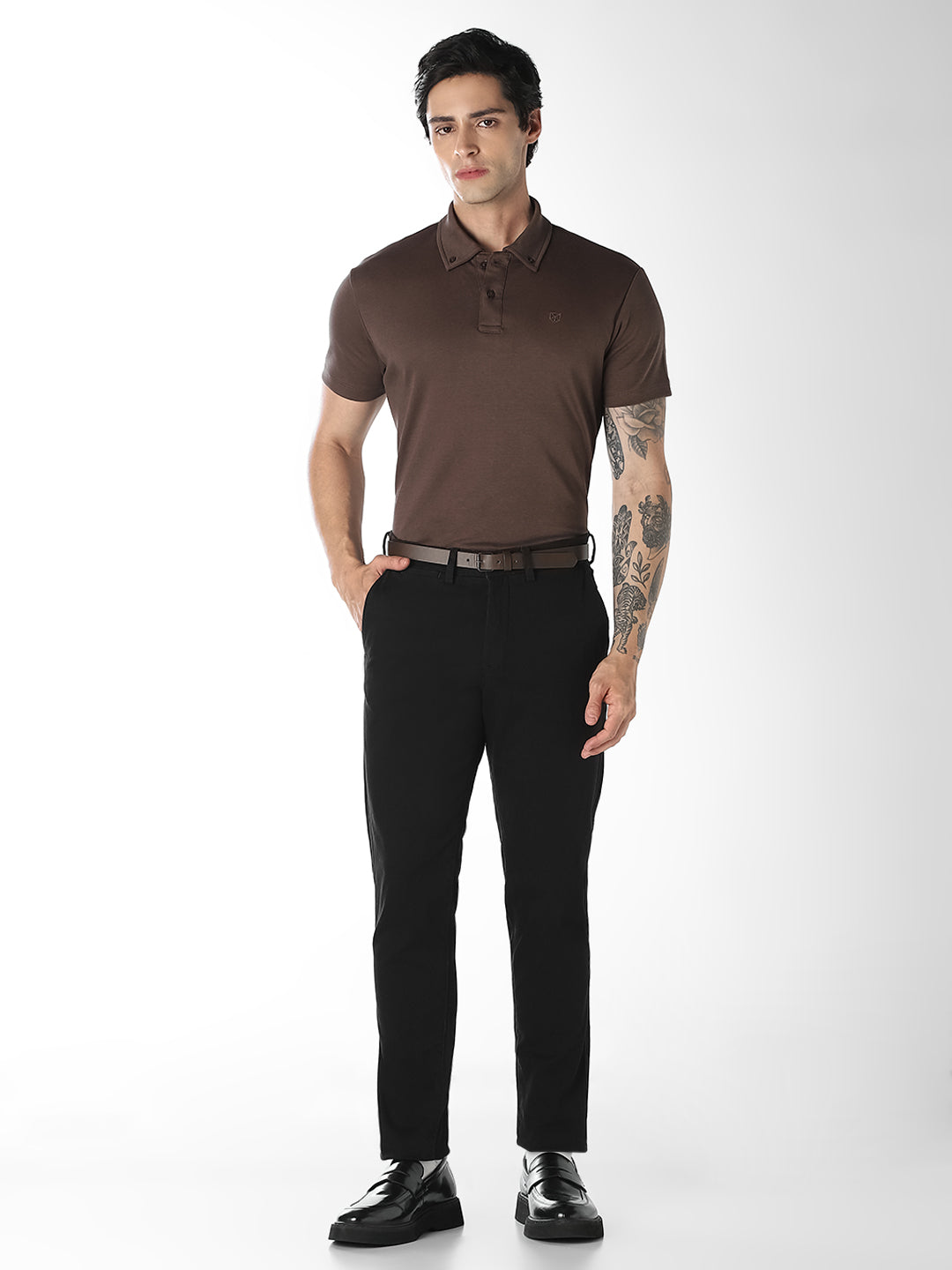 Black Belted Regular Fit Chinos