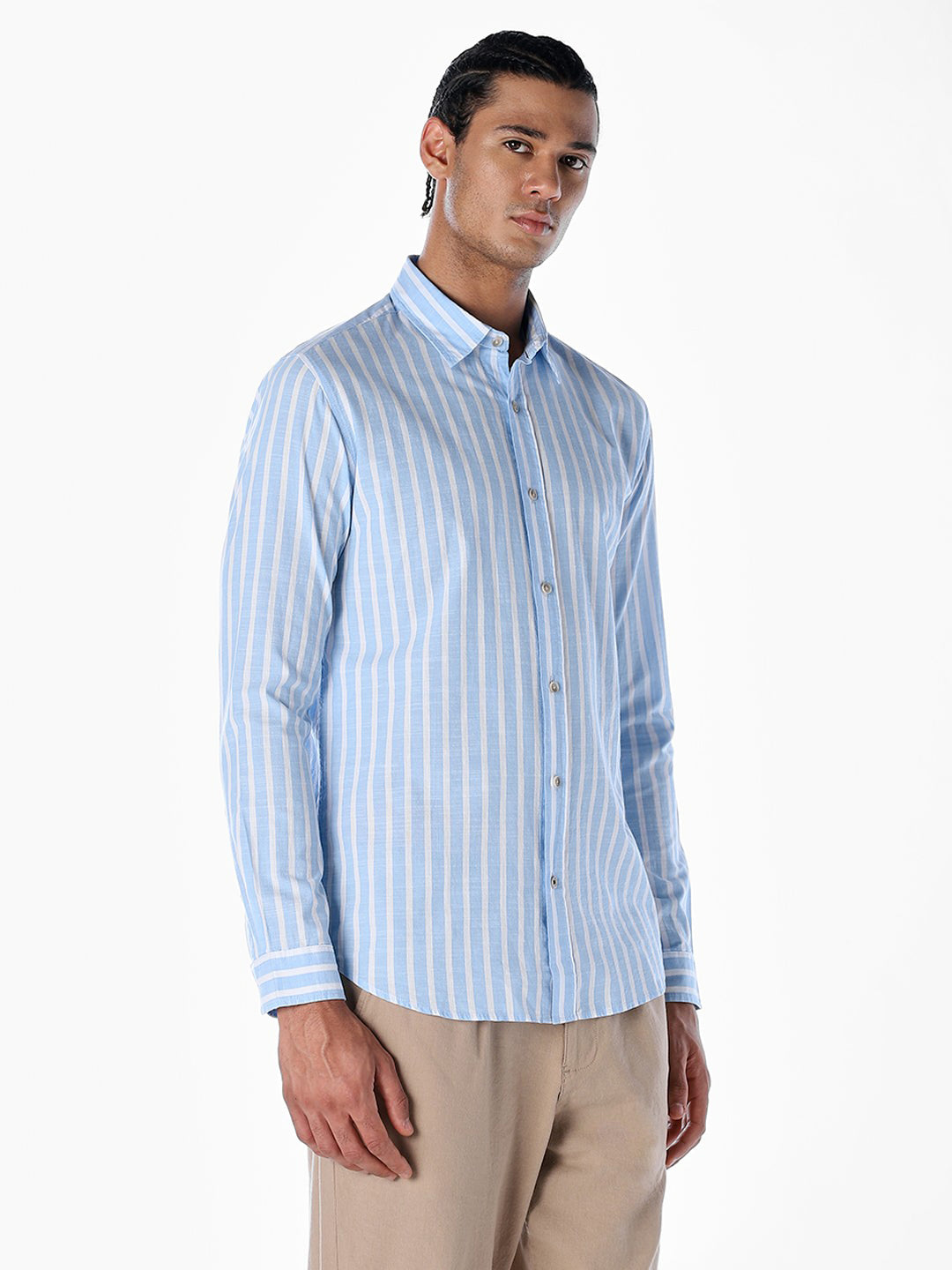 Striped Cotton Slub Shirt - Blue
