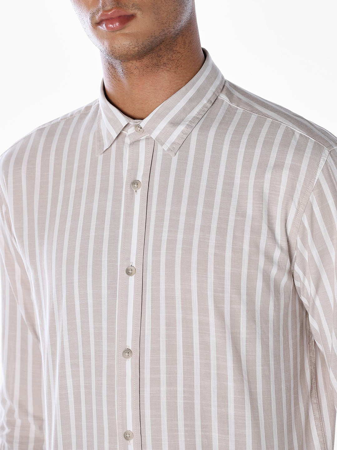 Striped Cotton Slub Shirt - Brown