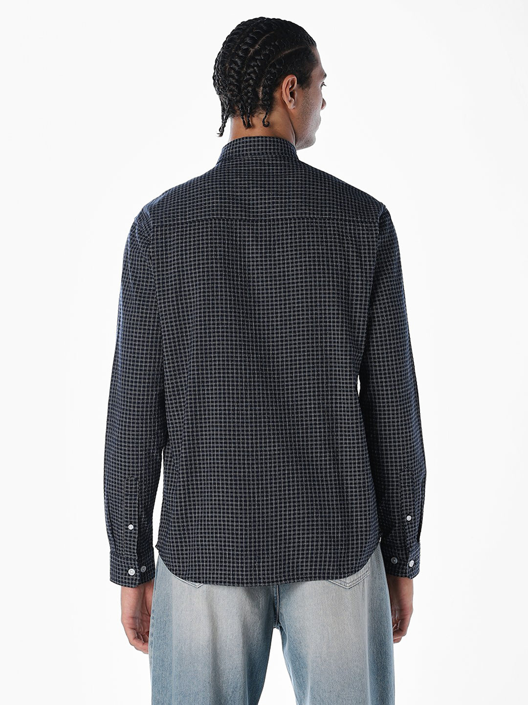 Blue Seersucker Check Shirt