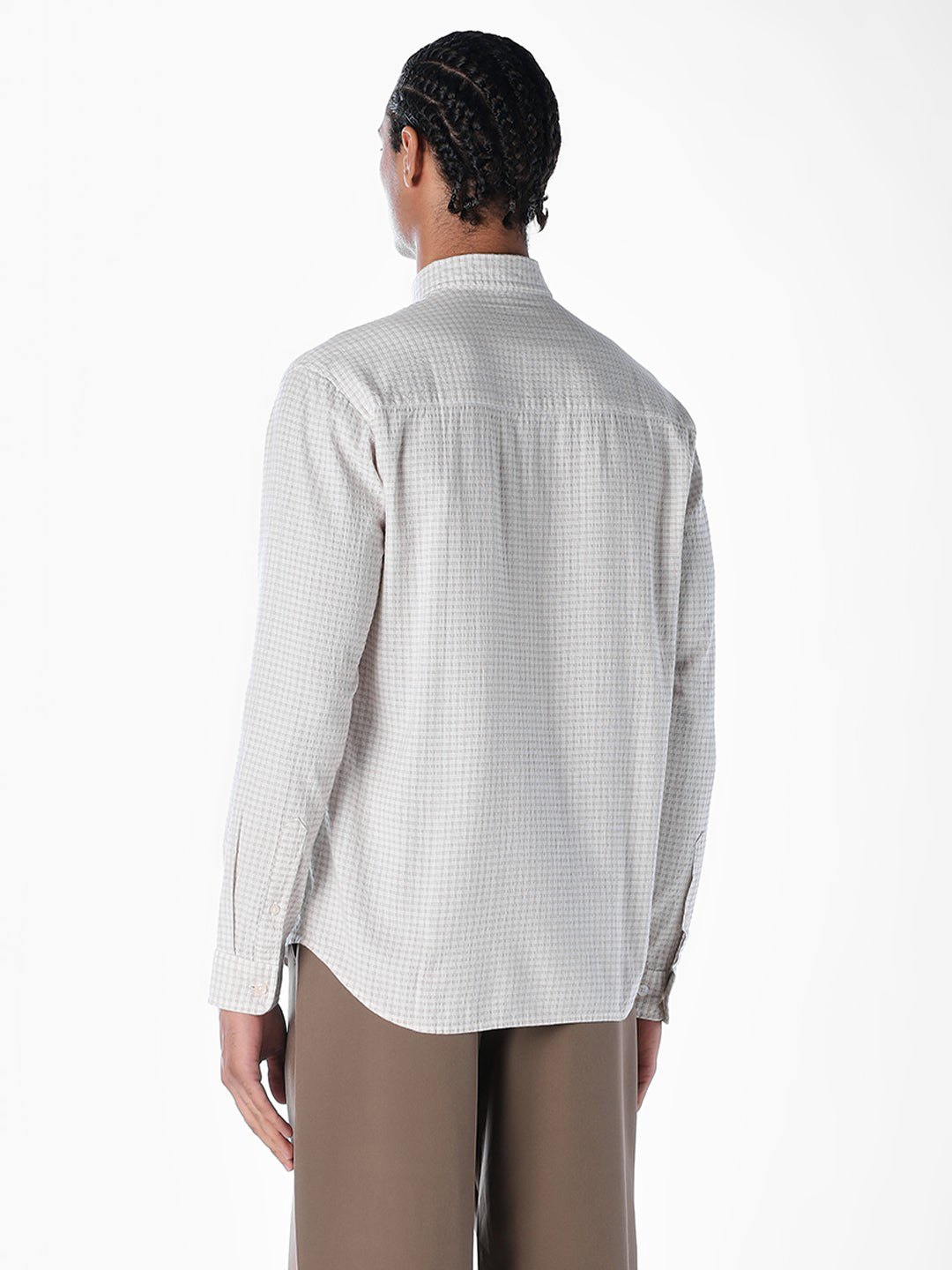 Light Brown Seersucker Check Shirt