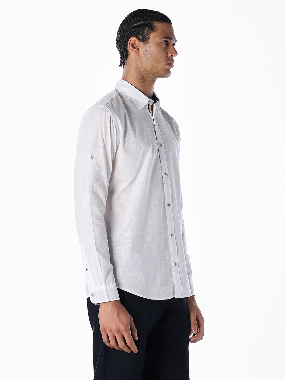 Cotton Slub Full Sleeves Shirt - White