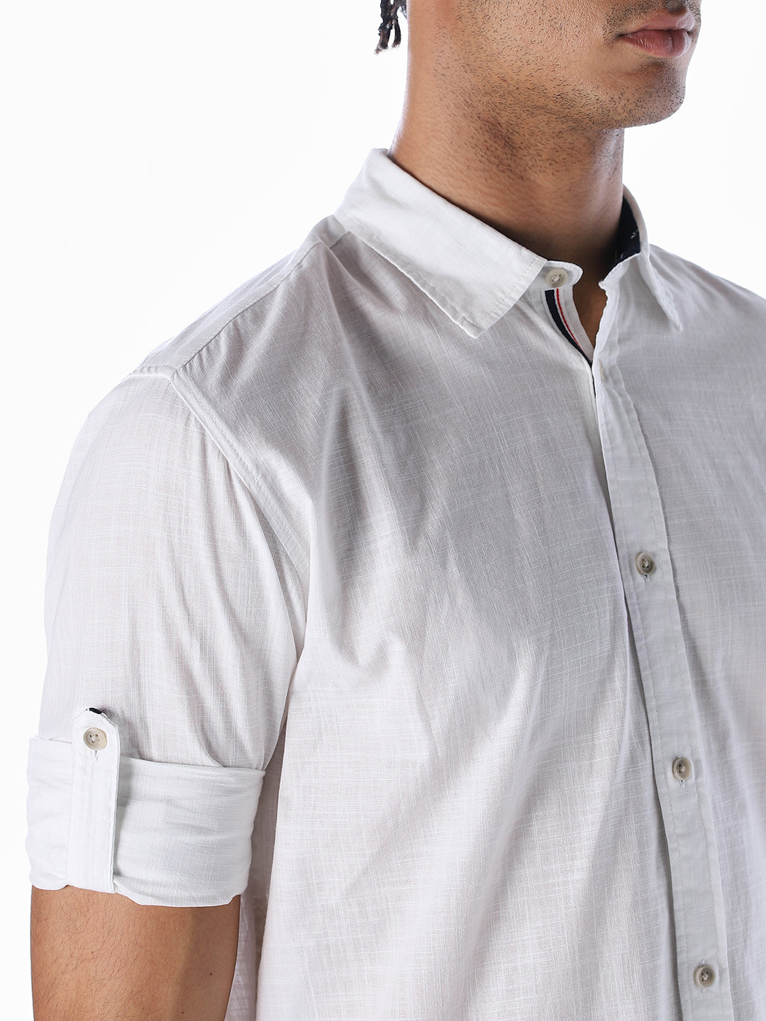 Cotton Slub Full Sleeves Shirt - White