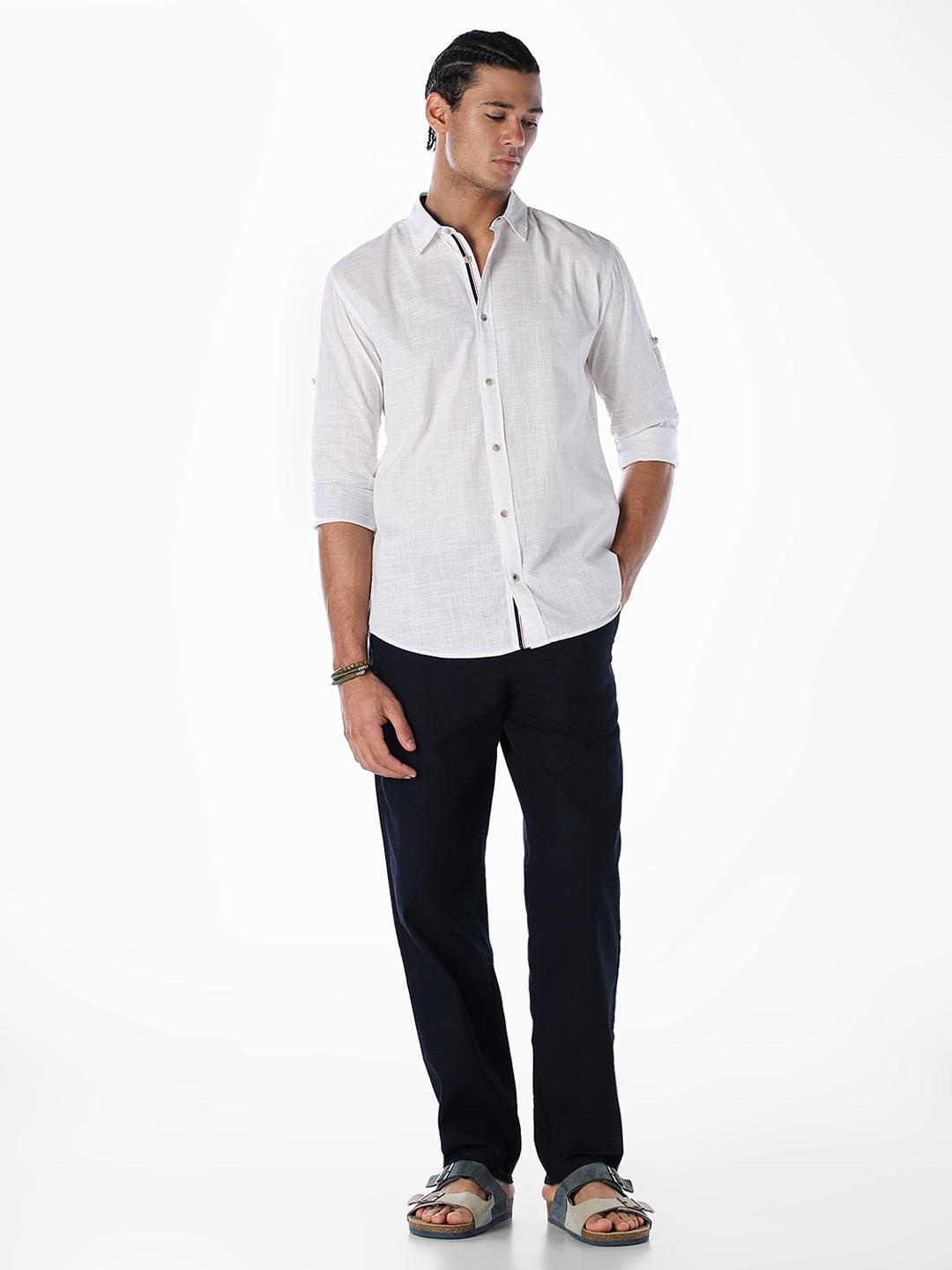 Cotton Slub Full Sleeves Shirt - White