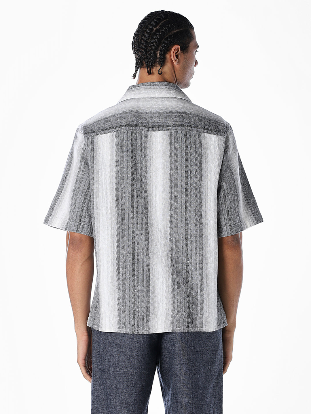 Striped Dobby Resort Collar Shirt - Black
