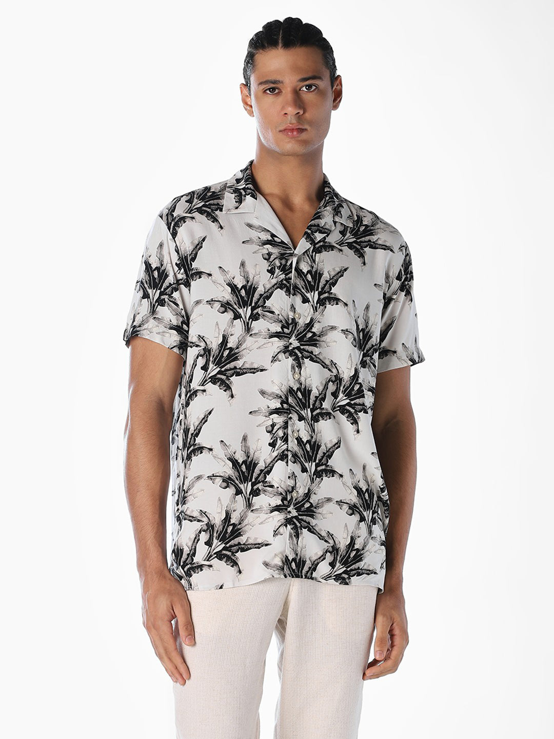 Printed Resort Collar Comfort Fit Shirt - Grey