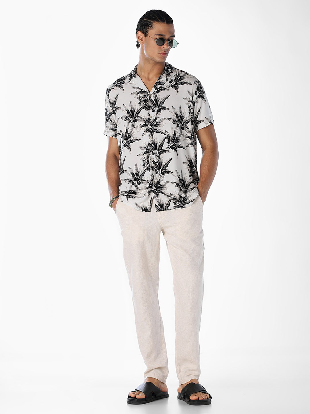 Printed Resort Collar Comfort Fit Shirt - Grey