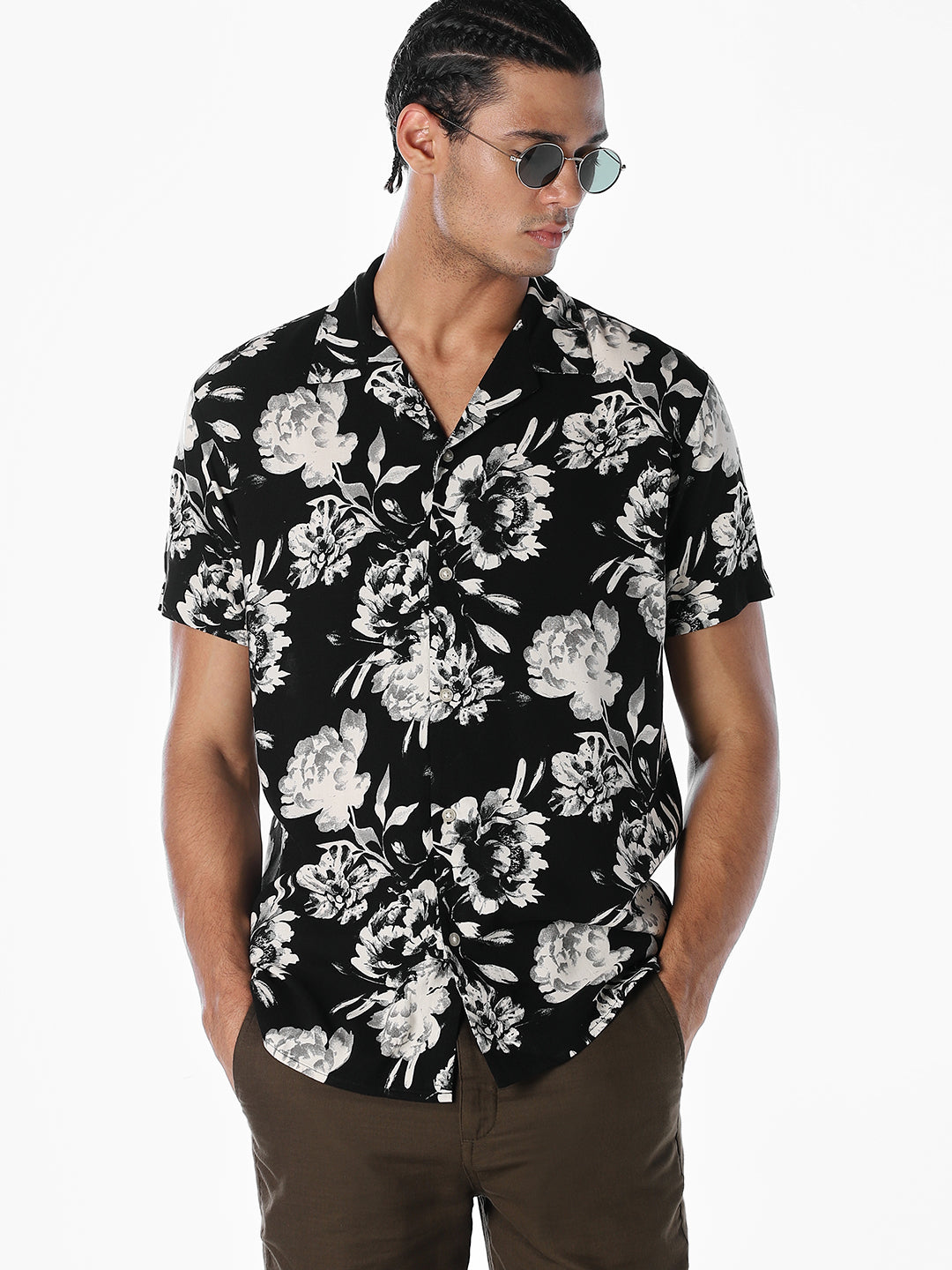 Printed Resort Collar Comfort Fit Shirt - Black