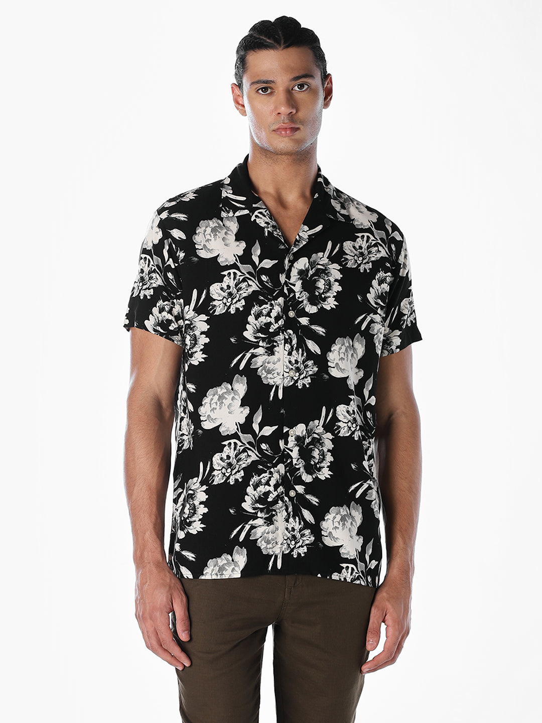 Printed Resort Collar Comfort Fit Shirt - Black