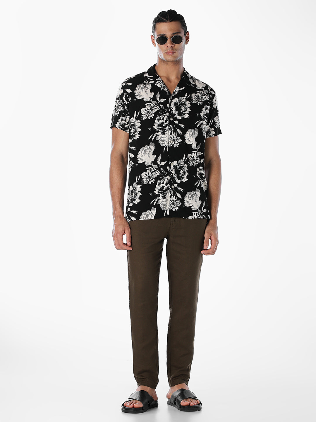 Printed Resort Collar Comfort Fit Shirt - Black