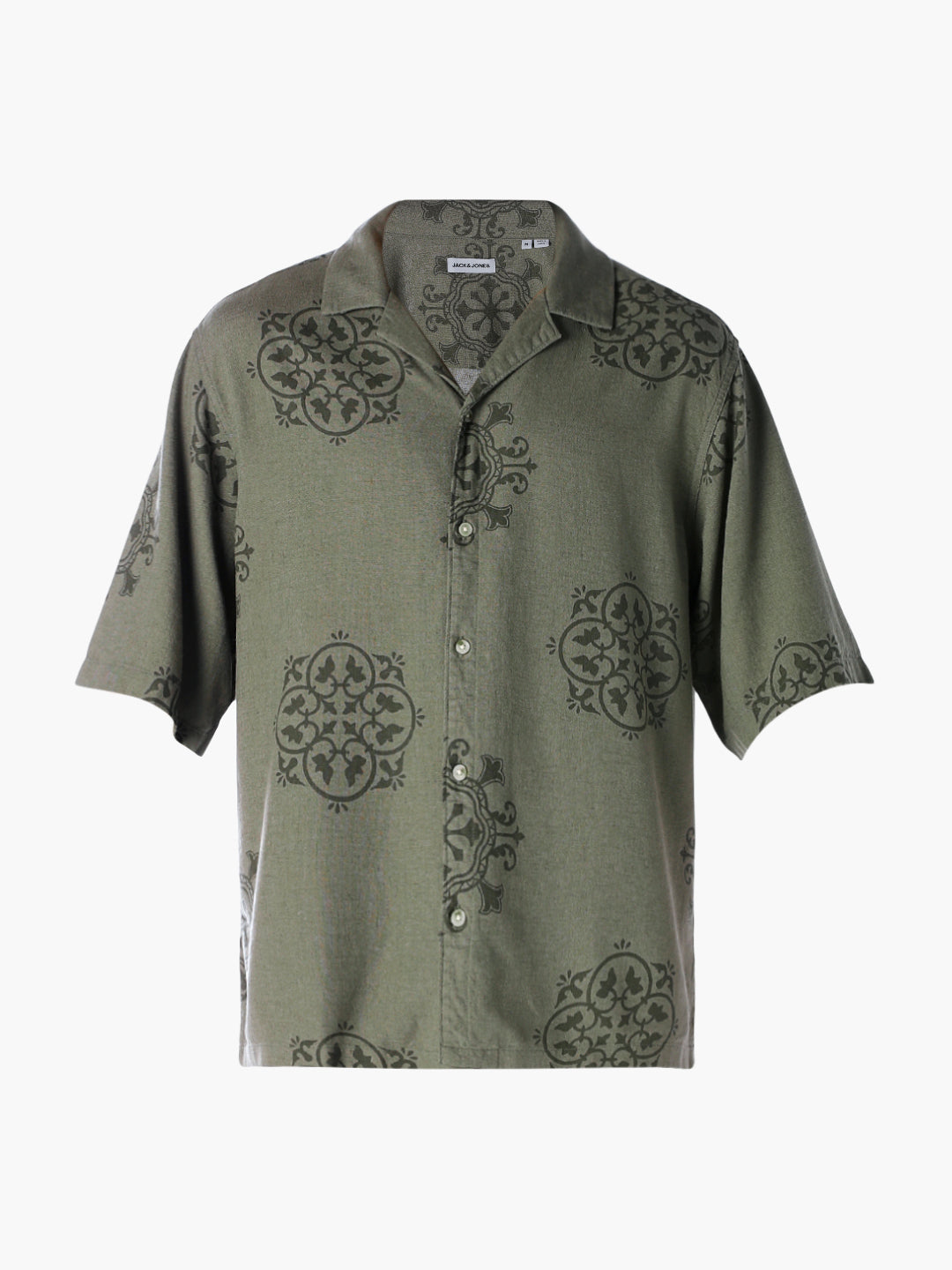 Linen Blend Printed Oversized Shirt - Green