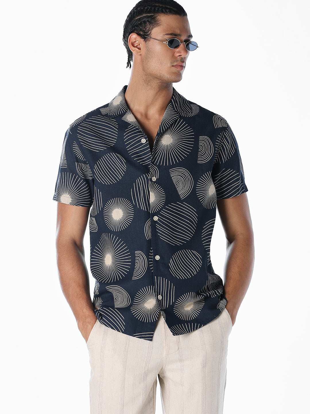 Printed Comfort Fit Shirt - Dark Blue