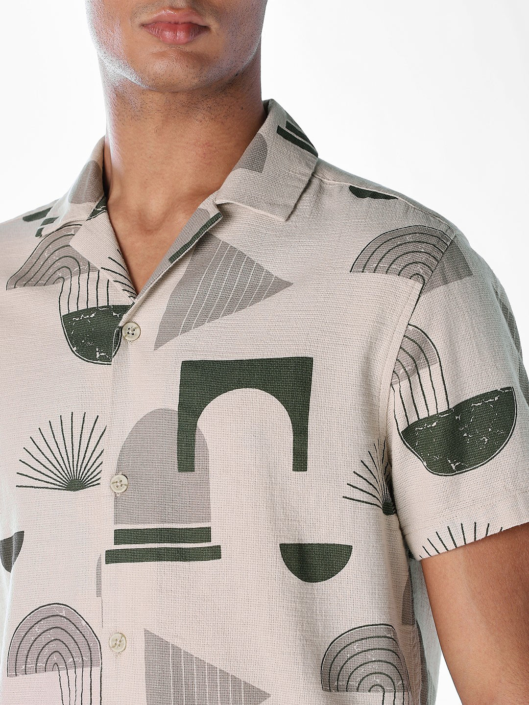 Printed Comfort Fit Shirt - Light Beige