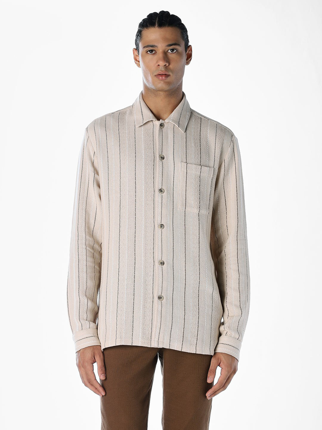 Striped Comfort Fit Shirt - Beige
